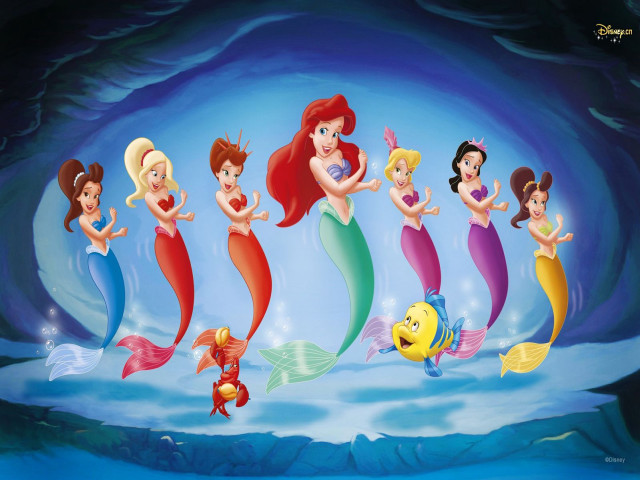 Mermaids swimming ocean group fish free wallpaper - medium preview image