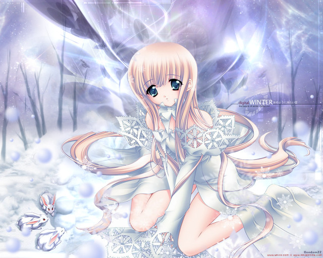 Anime girl snow bunny white free wallpaper - medium preview image