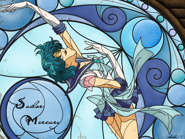 Stained glass woman surfboard wave free wallpaper - medium preview image