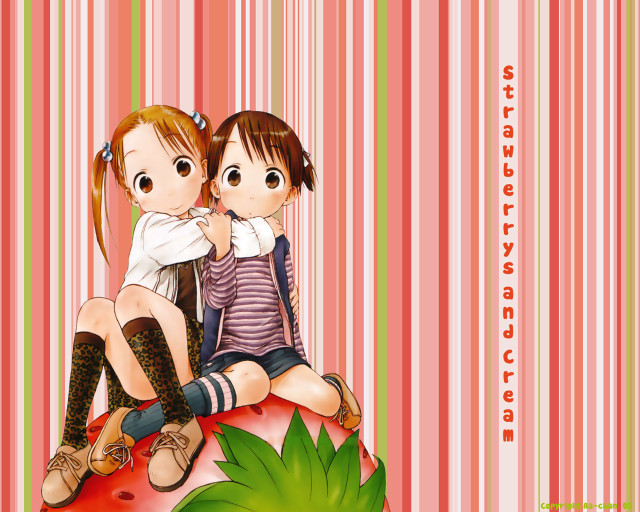 Strawberry siblings manga illustration striped free wallpaper - medium preview image