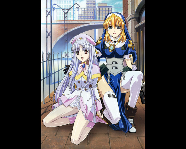 Anime characters cityscape bridge remodernism free wallpaper - medium preview image