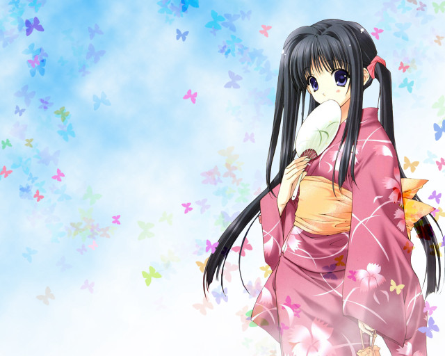 Pink dress woman bird stars free wallpaper - medium preview image
