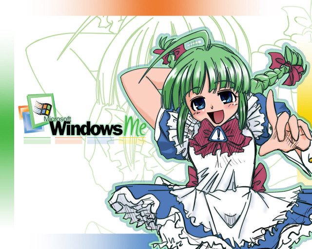 Anime girl green hair white free wallpaper - medium preview image