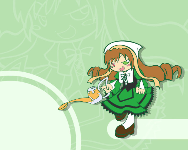 Cartoon girl green dress scissors free wallpaper - medium preview image