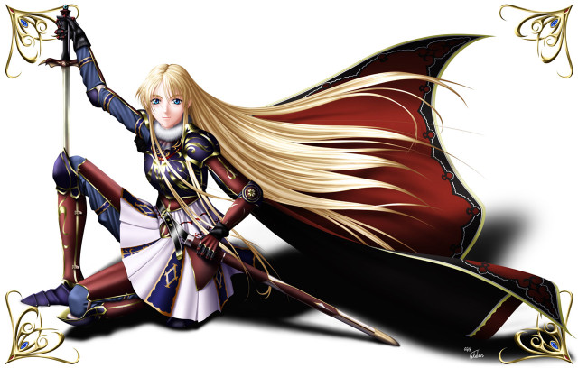 Blonde haired heroine sword shield free wallpaper - medium preview image