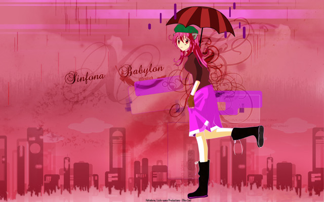 Girl pink umbrella rain anime free wallpaper - medium preview image