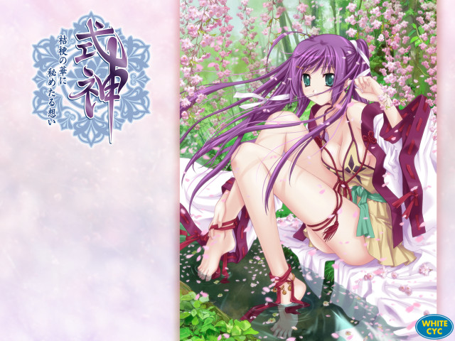 Purple haired woman flower sitting free wallpaper - medium preview image