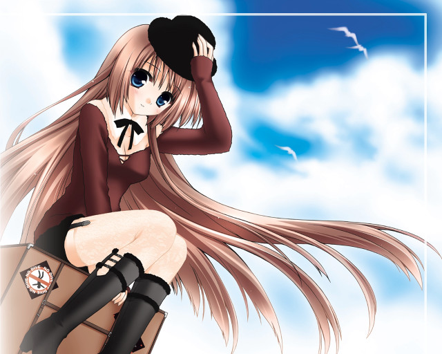 Girl longhair suitcase sky clouds free wallpaper - medium preview image