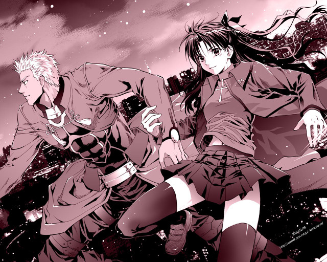 Anime couple running city stars free wallpaper - medium preview image