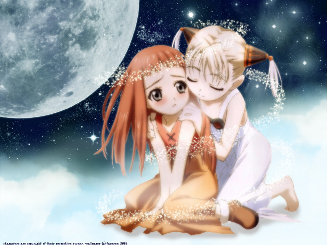 Anime couple fullmoon stars aurora free wallpaper - medium preview image
