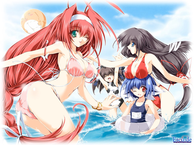 Anime girls water cat raft free wallpaper - medium preview image