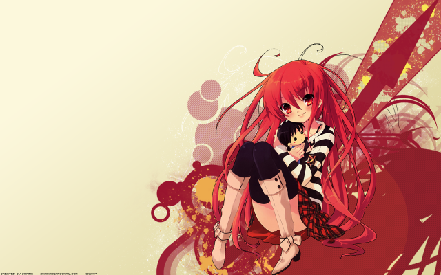 Red haired girl striped shirt free wallpaper - medium preview image