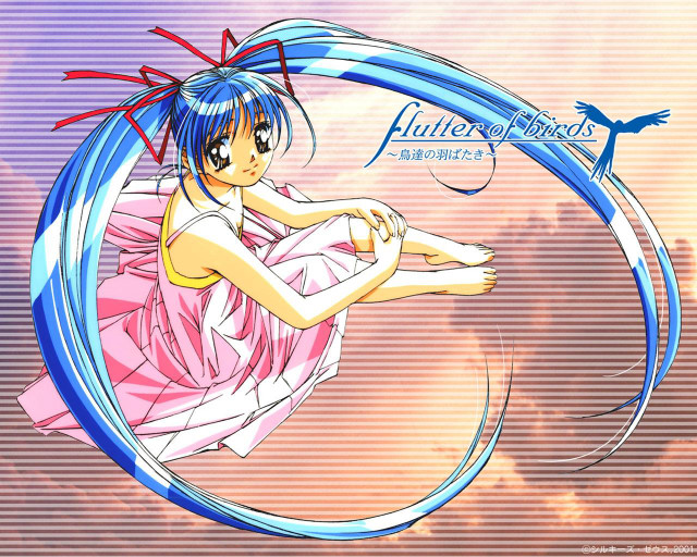 Blue hair pink dress flying free wallpaper - medium preview image