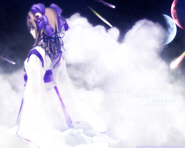 Woman clouds planets moon bow free wallpaper - medium preview image