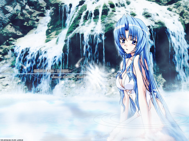 Blue hair waterfall anime waves free wallpaper - medium preview image