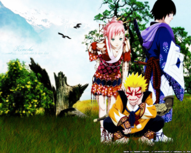 Anime group fantasy field mountains free wallpaper - medium preview image