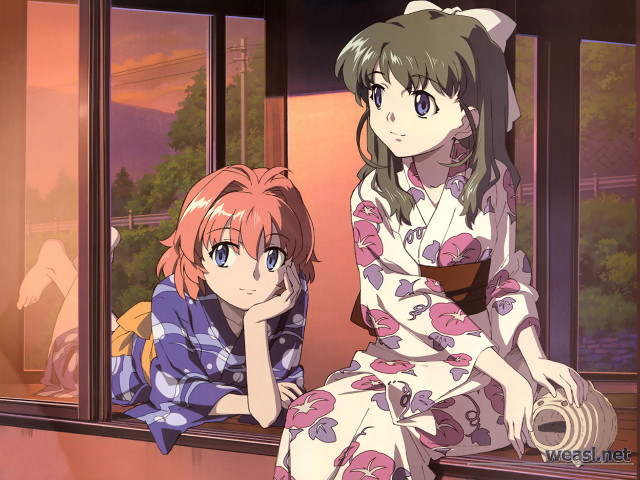 Window sill anime girls sunset free wallpaper - medium preview image