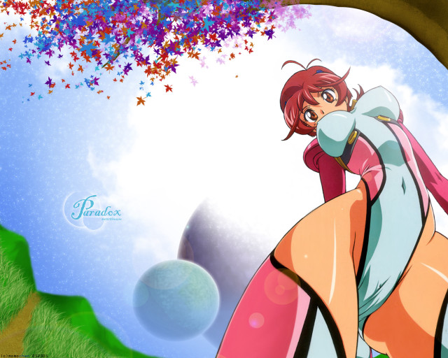 Cartoon girl pinkblue dress tree free wallpaper - medium preview image