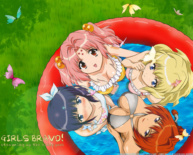 Three anime girls pool butterflies #2 free wallpaper - medium preview image