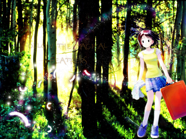 Girl yellow shirt red suitcase free wallpaper - medium preview image
