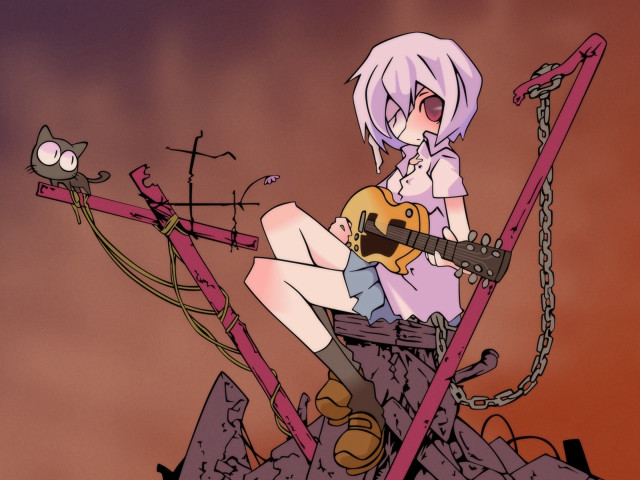 Cartoon character sitting rock guitar free wallpaper - medium preview image
