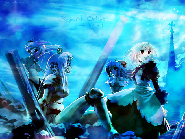 Anime girls blue clouds ocean free wallpaper - medium preview image