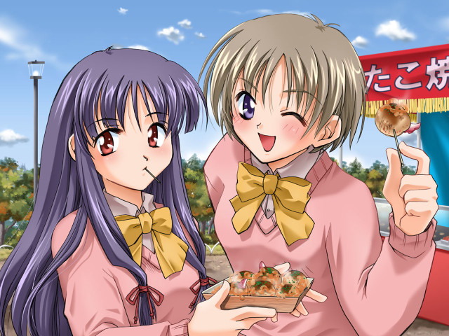 Anime girls eating food bento free wallpaper - medium preview image