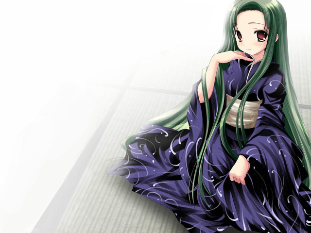 Green hair woman purple dress free wallpaper - medium preview image
