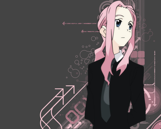 Pink hair woman black suit free wallpaper - medium preview image