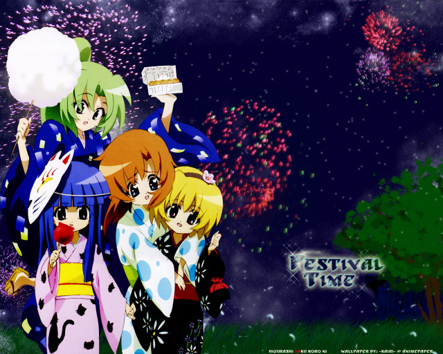 Anime girls fireworks starry sky free wallpaper - medium preview image