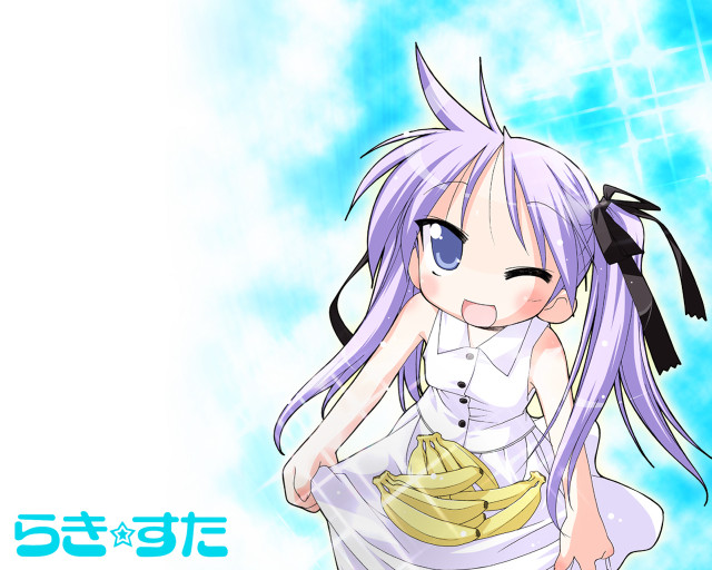 Anime girl purple hair banana free wallpaper - medium preview image