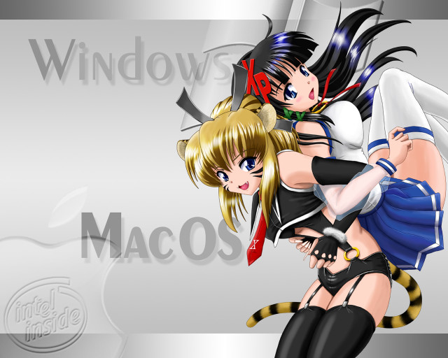 Anime girls hug macos cat free wallpaper - medium preview image