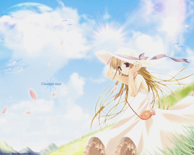 Woman white dress hat cellphone free wallpaper - medium preview image