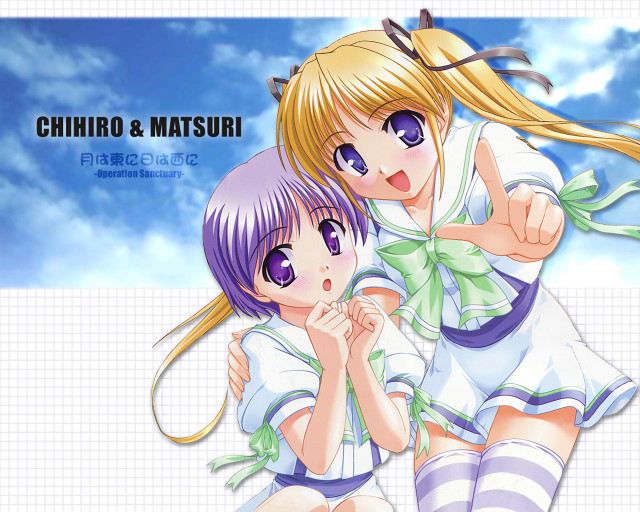 Anime girls hug smile blue free wallpaper - medium preview image