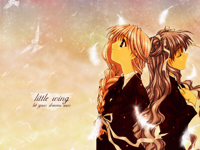 Anime girls longhair birds butterflies free wallpaper for desktop - medium preview image