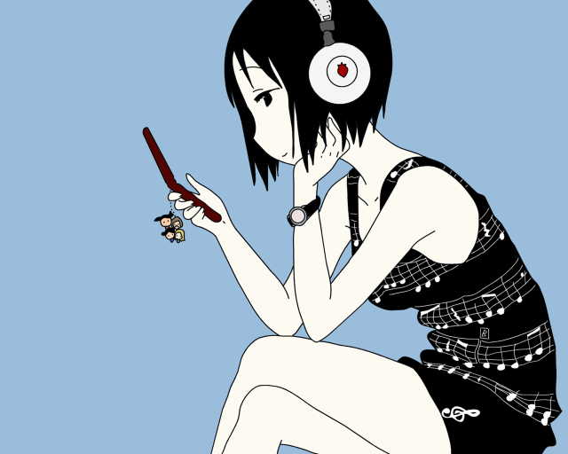 Woman headphones cellphone sitting anime free wallpaper - medium preview image