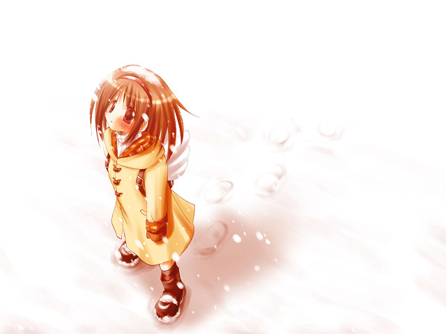 Girl yellow coat boots snow free wallpaper - medium preview image