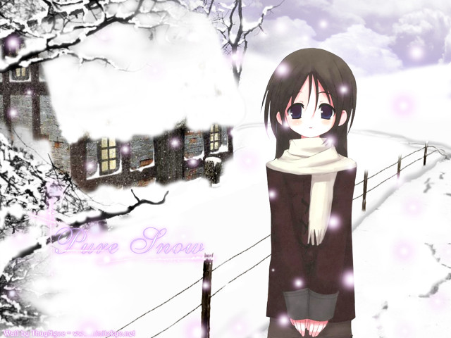 Girl snow house fence anime free wallpaper - medium preview image