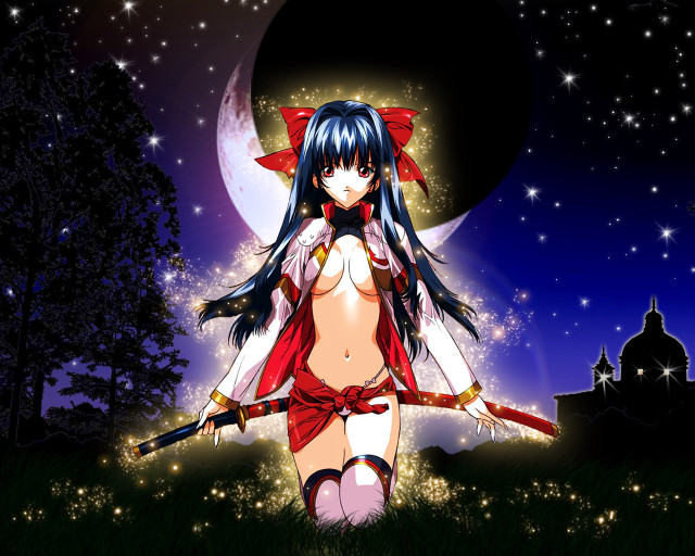 Woman red sword field stars free wallpaper - medium preview image