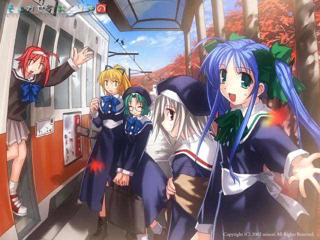 Anime girls train station autumn free wallpaper - medium preview image
