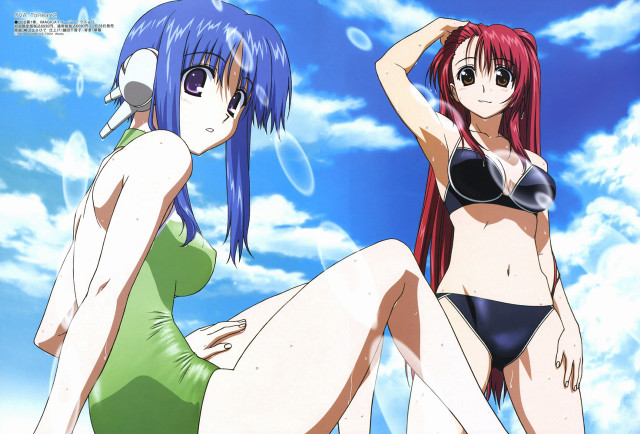 Anime girls beach bikini blue free wallpaper - medium preview image