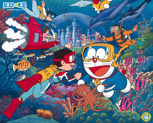 Cartoon character diving ocean shark free wallpaper - medium preview image