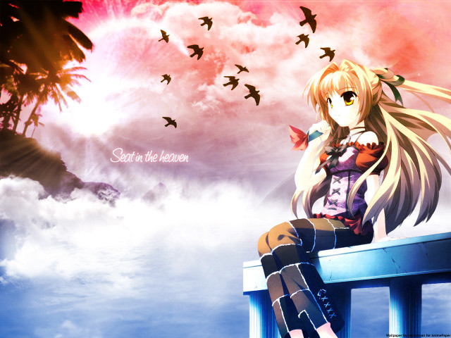 Girl ledge birds pink sky free wallpaper - medium preview image