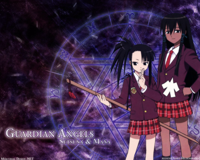 Anime girls purple background pentagram free wallpaper - medium preview image