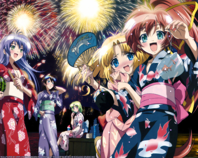 Anime girls fireworks kimono festival free wallpaper - medium preview image