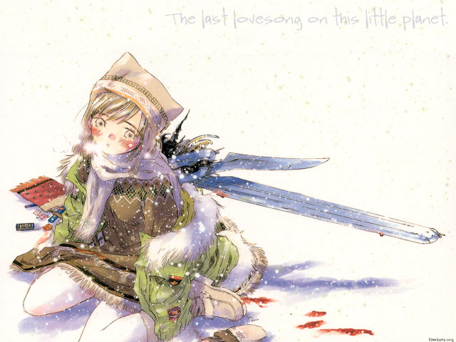 Woman kneeling knife bloody hand #2 free wallpaper - medium preview image