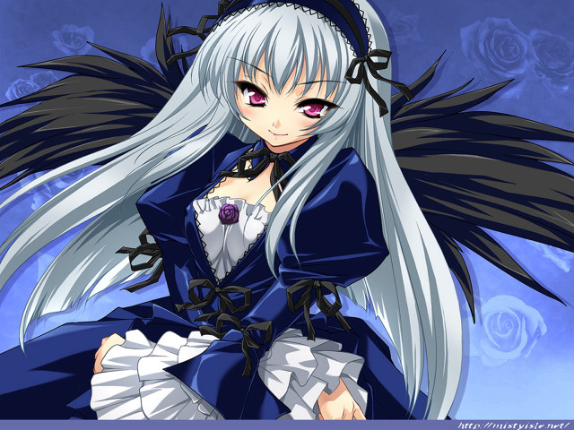 White haired anime gothic rose free wallpaper - medium preview image