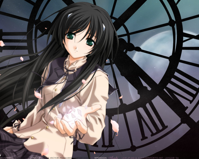 Girl clocktower cherryblossoms moonlight anime free wallpaper - medium preview image
