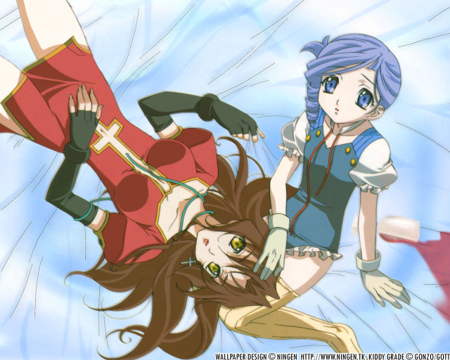 Anime bluehair girl flying together free wallpaper - medium preview image
