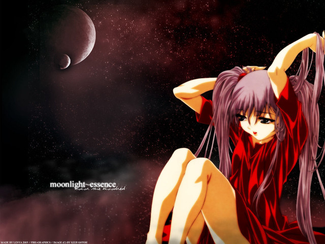 Woman red dress moon anime free wallpaper - medium preview image